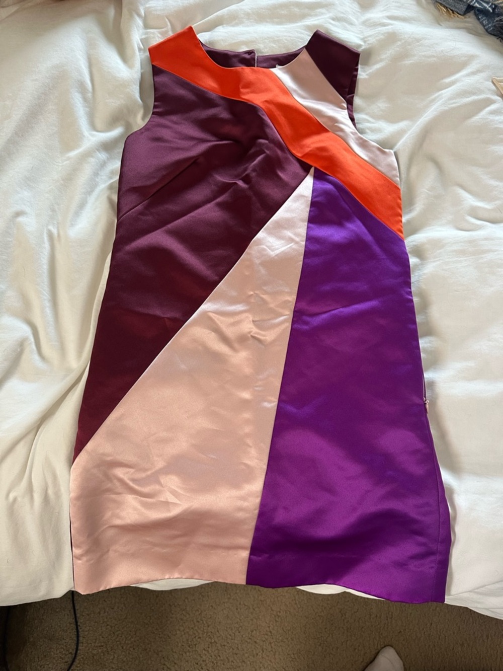 Milly Colorblock Sleeveless Shift Dress in Plum, Purple, Blush & Orange